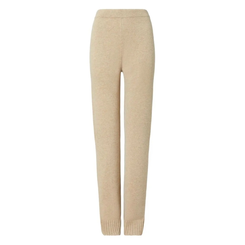 Tory Burch  Relaxed Fit Beige Trousers With Ribbed Cuffs Neutrals