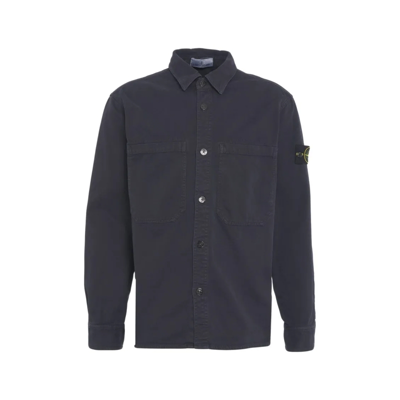 Stone Island  Button-Up Cotton Overshirt With Logo Detail Blue