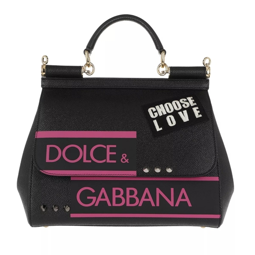 Dolce&Gabbana Sicily Media Tote St. Dauphine+Ricamo Black Axelremsväska