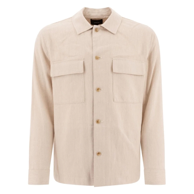 Vince  Beige Linen Overshirt With Classic Collar Neutrals