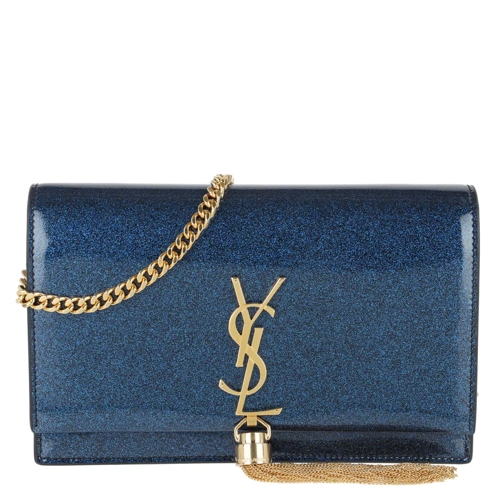 Saint Laurent Kate Wallet On Chain Glitter Patent Leather Blue Crossbody Bag