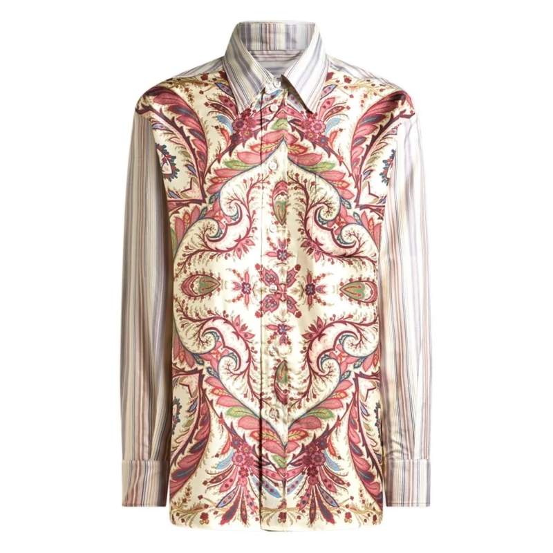 Etro Overhemd Multicolored Paisley And Floral Pattern Shirt Neutrals