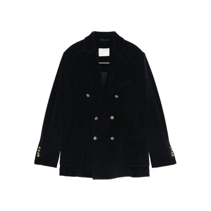 CIRCOLO 1901 Blazer Double-Breasted Blue Jacket With Corduroy Texture Black