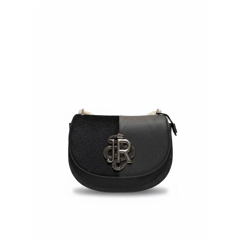 John Richmond Schultertasche Half-And-Half Design Shoulder Bag With Metallic Em Black