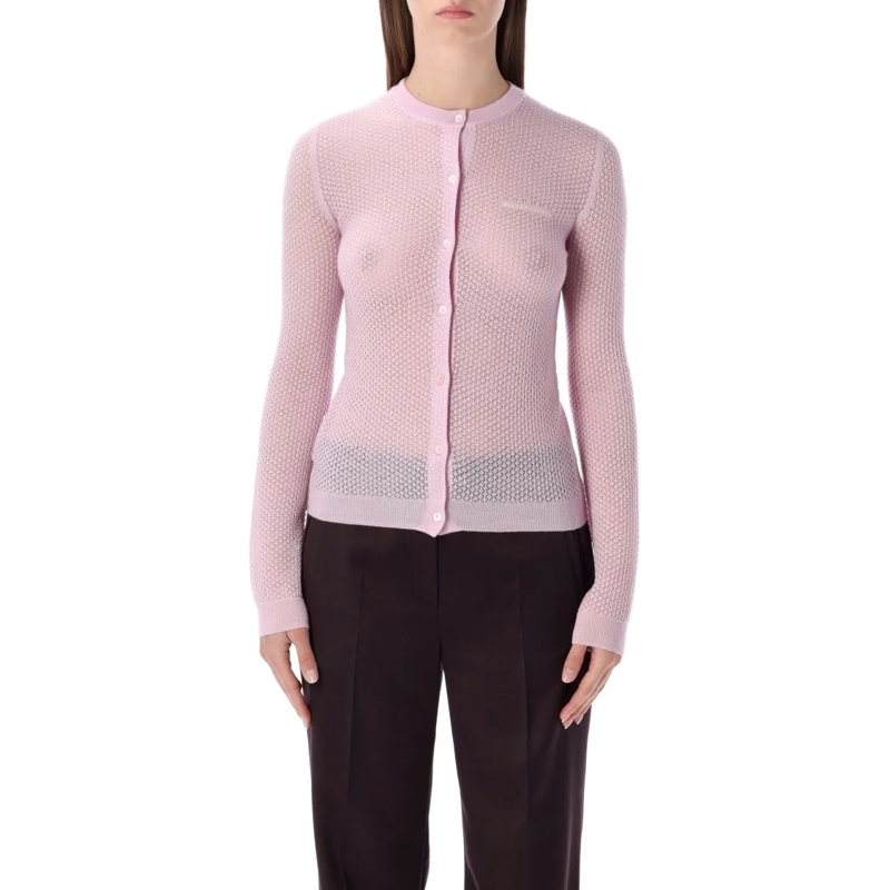 Miu Miu Vest Cashmere Cardigan With Lacy Knit Detailing Pink