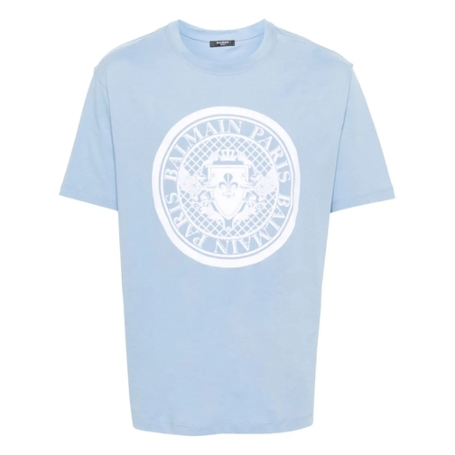 Balmain T-shirts Light Blue Logo T-Shirt Blue