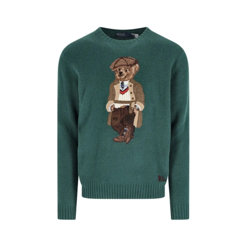 Polo Ralph Lauren Pullover Green Knit Sweater With Ribbed Details Green