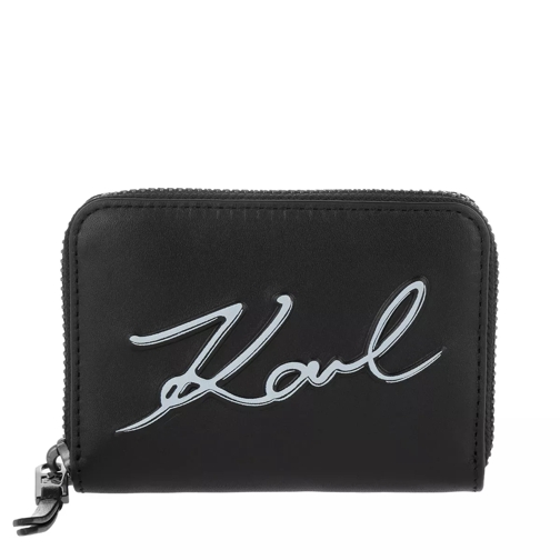 Karl Lagerfeld K/Metal Signature Small Wallet Black/White Portemonnaie mit Zip-Around-Reißverschluss