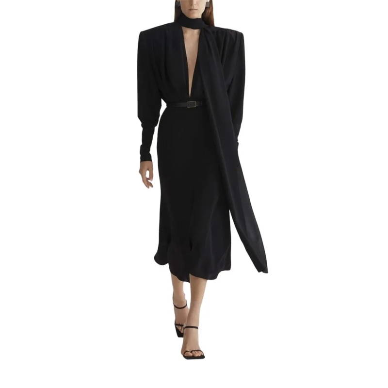 Mugler Midi-jurk Midi Dress With Plunging Neckline Black