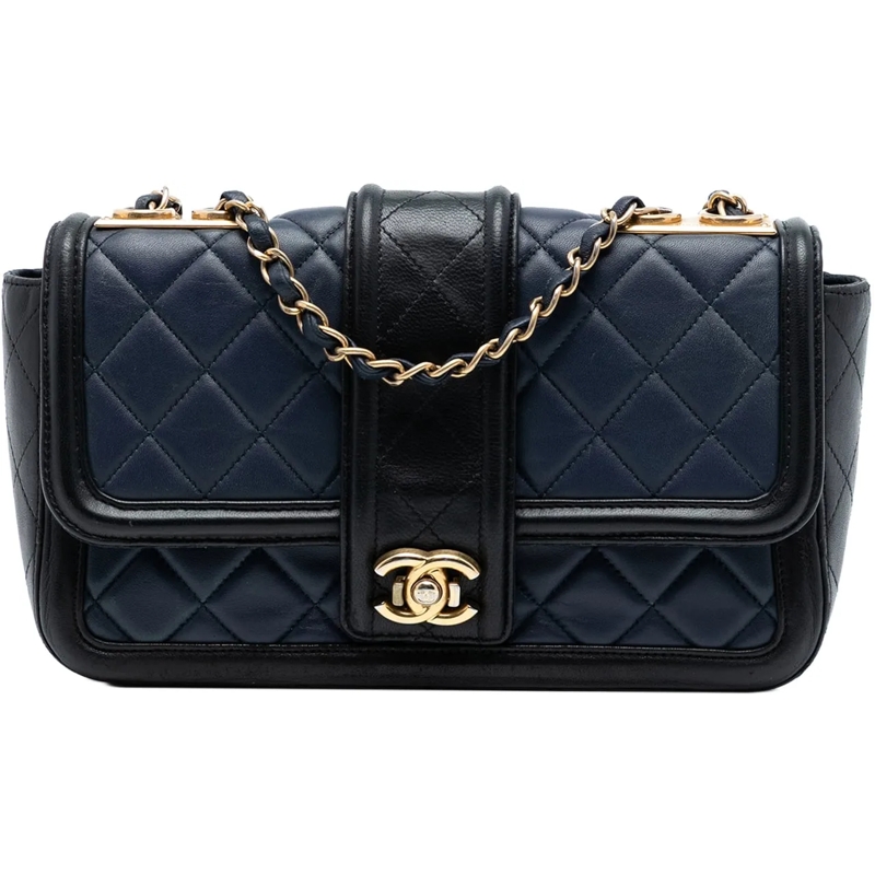 Chanel Schultertasche Medium Bicolor Quilted Lambskin Elegant CC Flap blau