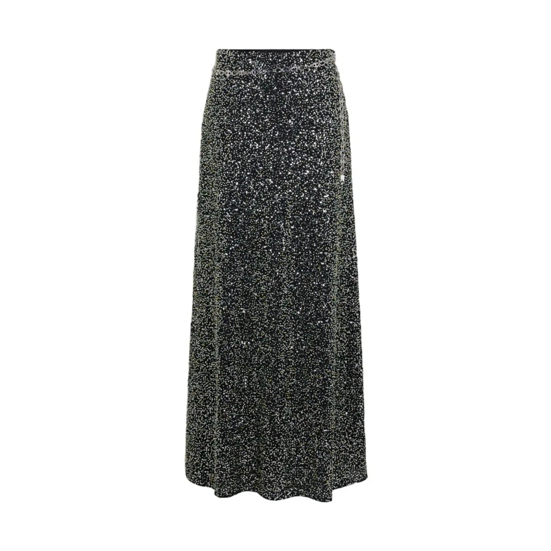 Paco Rabanne Minirok Flowing Black Maxi Skirt With Textured Appliques Black