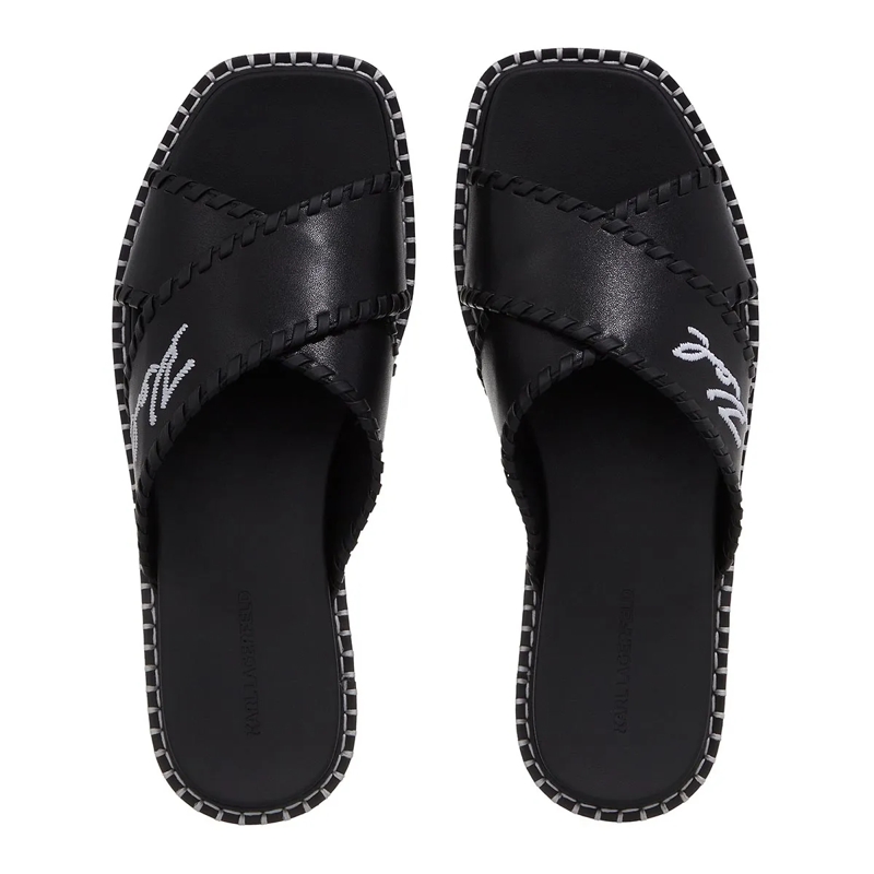 Karl Lagerfeld Slides Kleo Whipstitch Krosstrap Black Lthr(Image 6)