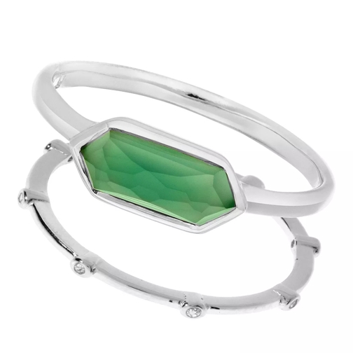 Leaf Ring Set Cube, green agate, silver rhod. plate  Green Agate Ring