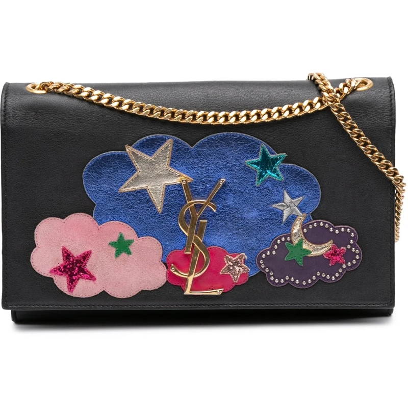 Saint Laurent Sac à bandoulière Medium Lambskin Cloud Star Patchwork Monogram Kate schwarz
