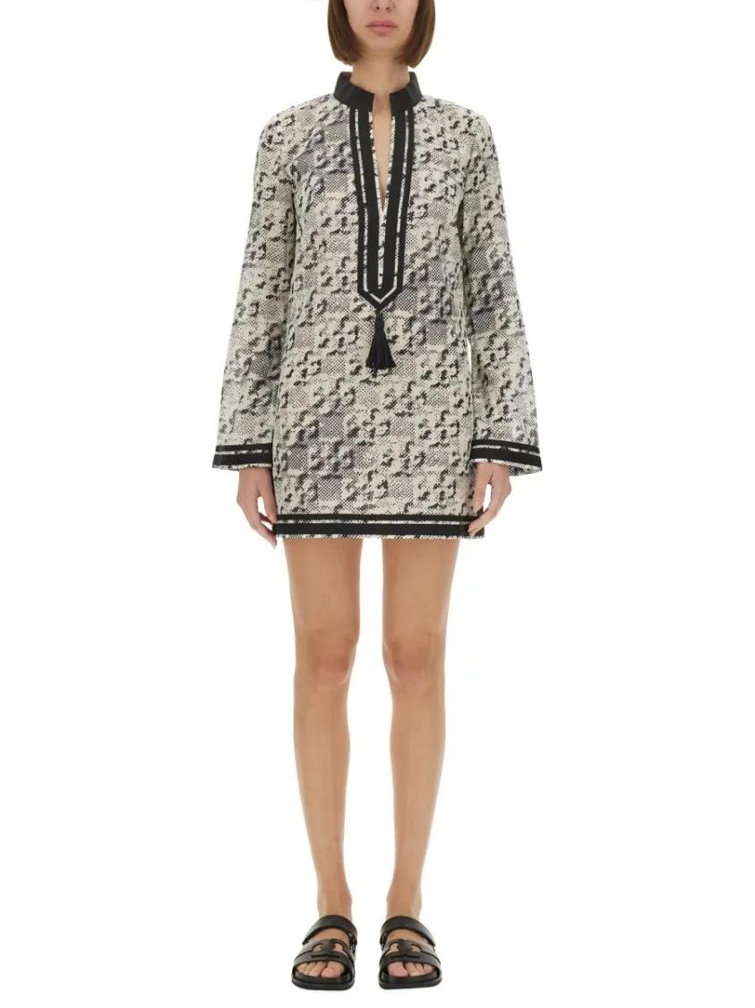 Thumbnail - Tory Burch - Printed Silk-Cotton Tunic With V-Neckline - Größe S - bunt