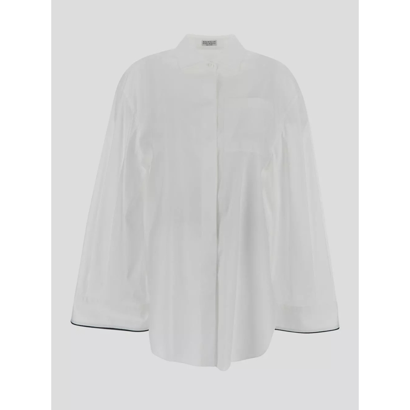 Brunello Cucinelli  Oversized White Shirt With Contrasting Hem In Cott White