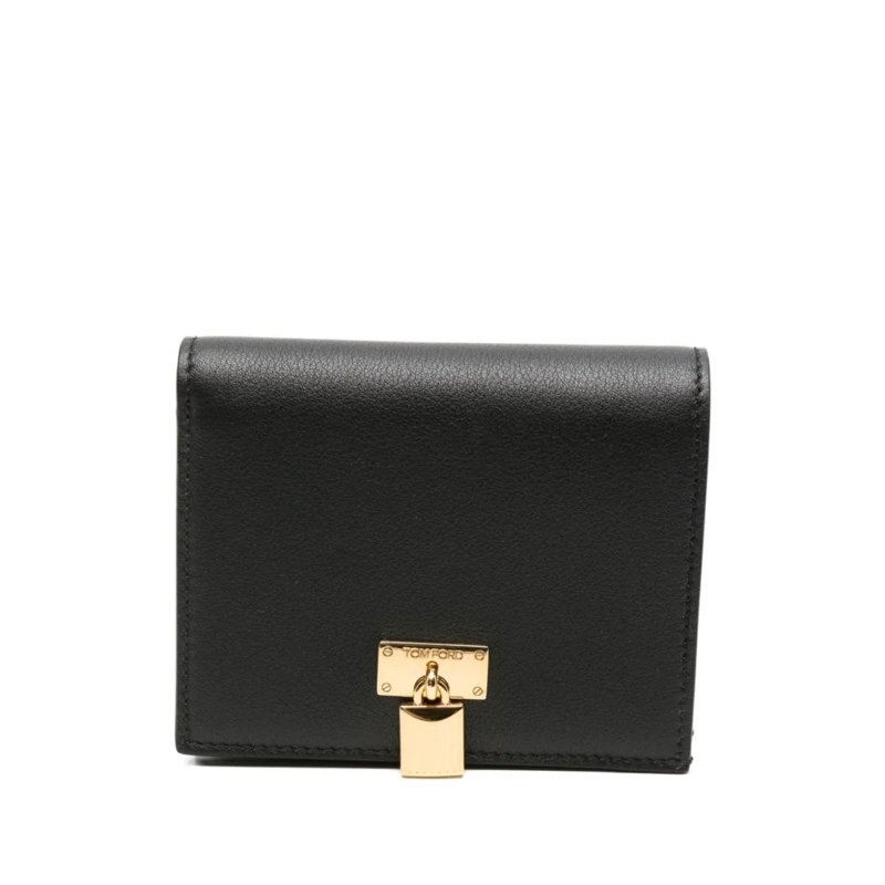 Tom Ford Geldbörse Natural Grain Black Calf Leather Compact Wallet Black