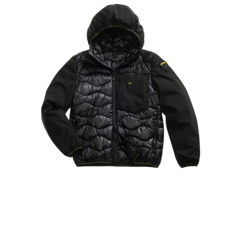 Blauer Doudoune Black Quilted Insulated Coat With Neoprene Sleeves Black