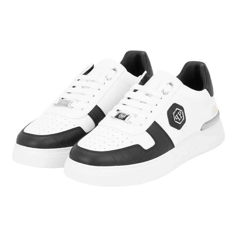 Philipp Plein Low-Top-Sneaker Lo-Top Turnschuhe Cocco Crocco Geprägt weiss