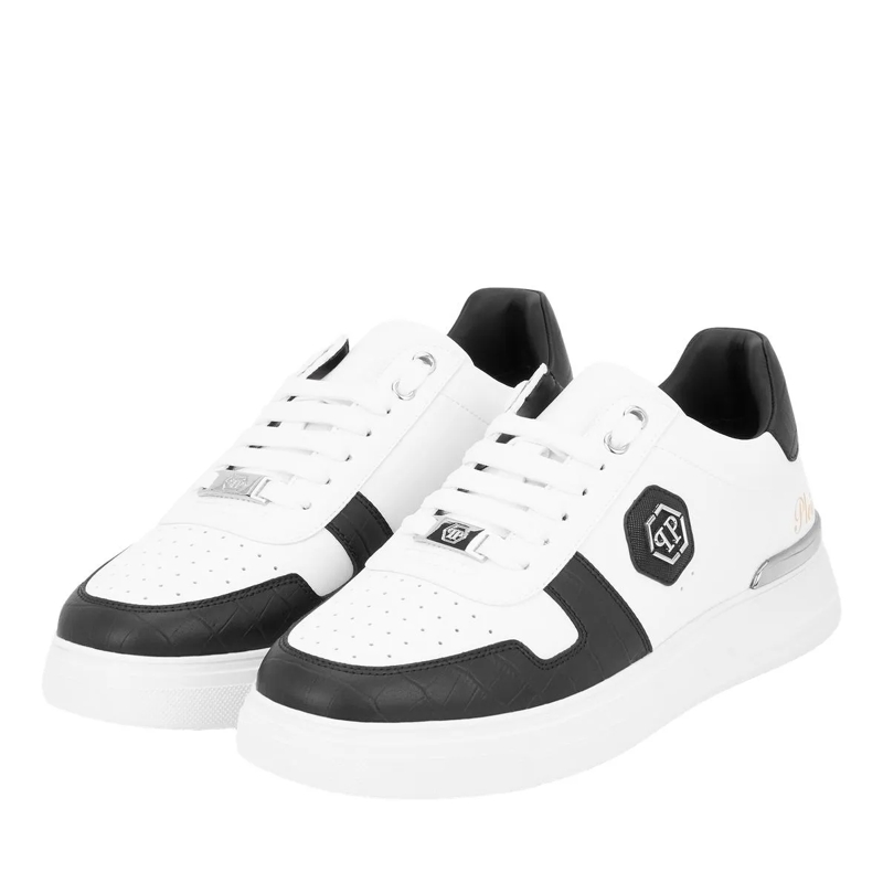 Philipp Plein Low-Top-Sneaker Lo-Top Turnschuhe Cocco Crocco Geprägt weiss