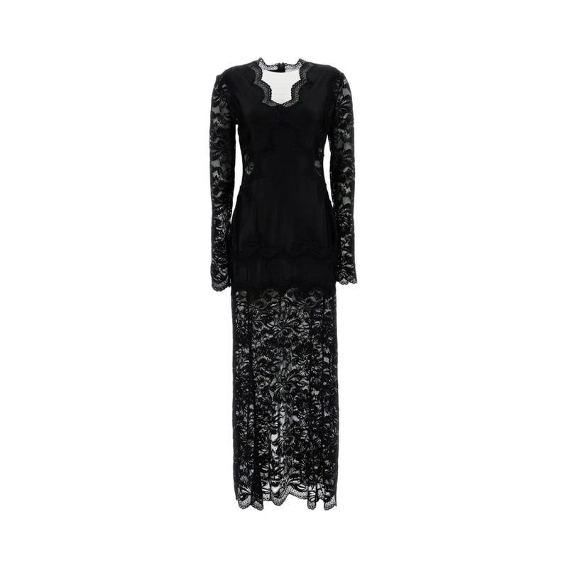 Paco Rabanne  Lace Maxi Dress With Semi-Sheer Finish Black
