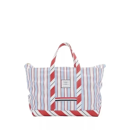 Thom Browne Medium Tool Tote in Washed Striped Canva Grey Rymlig shoppingväska