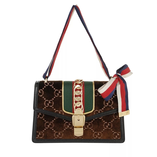 Gucci Sylvie GG Shoulder Bag Small Velvet Brown Crossbody Bag