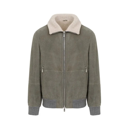 Brunello Cucinelli Leather Bomber Jacket Green 