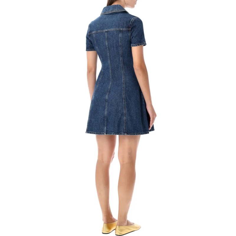 Self Portrait Mini-jurk Blue Denim Mini Dress With Gold Buttons Green