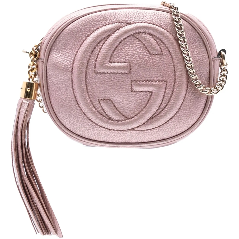 Gucci Schultertasche Mini Metallic Pebbled Calfskin Soho Chain Crossbod rose