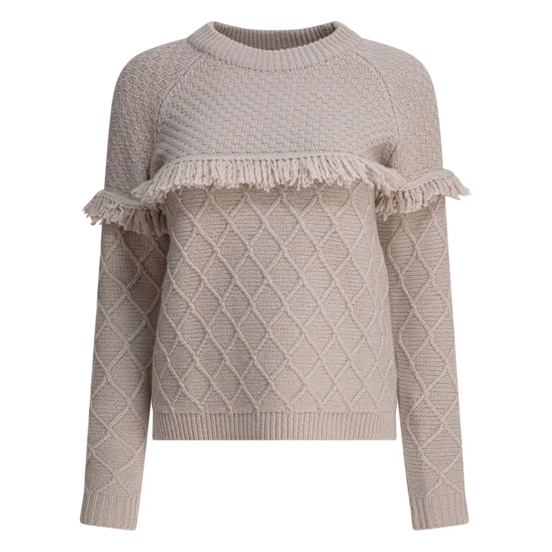 Rakki' Pull Textured Knit Sweater With Fringe Detail Neutrals