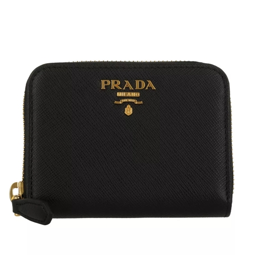 Prada Wallet Zip Around Small Saffianiano Logo Lettering Nero Plånbok med dragkedja