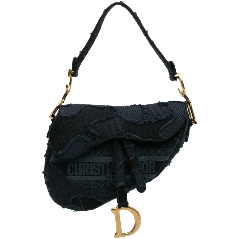 Christian Dior Schultertasche Camouflage Embroidered Canvas Saddle Bag blau