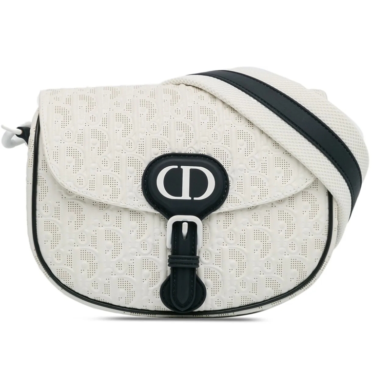 Christian Dior Schultertasche Medium Perforated Calfskin Oblique Bobby Flap weiß