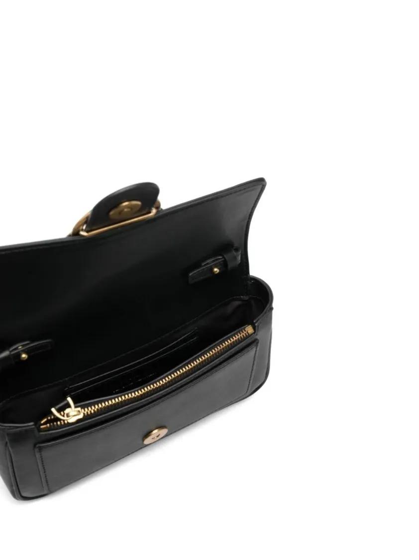pinko Hobo bags Structured Black Bag With Gold-Tone Bird Embellish in zwart