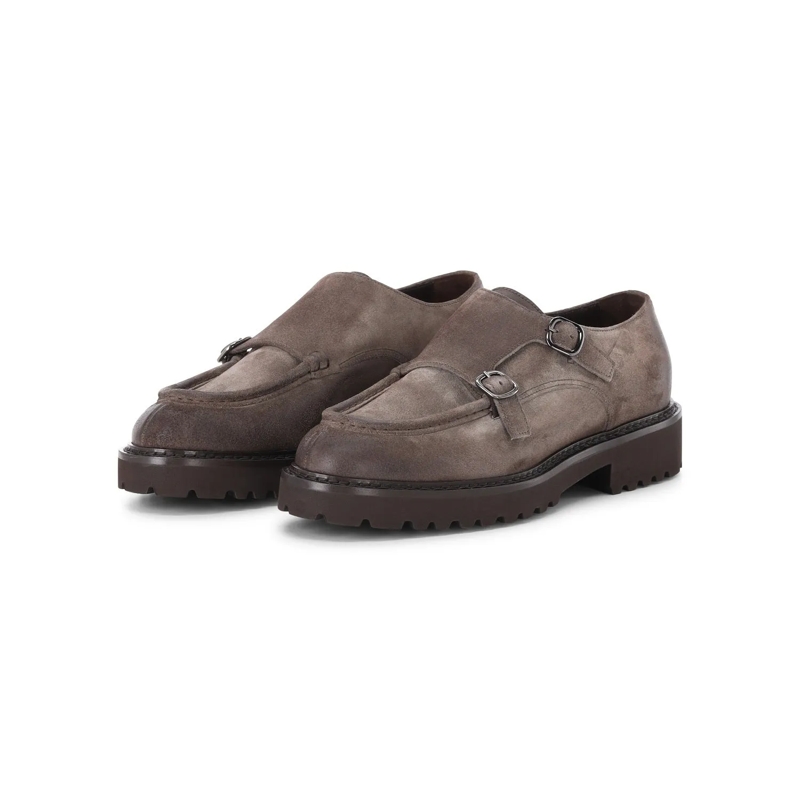 Doucal's Chaussures à lacets Monkstrap aus Veloursleder braun