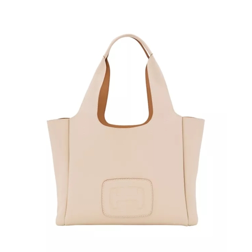 Hogan Medium H Embossed Leather Shopping Bag White Rymlig shoppingväska