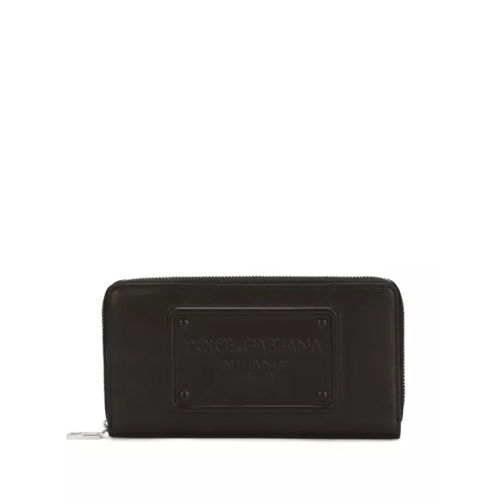 Dolce&Gabbana Embossed-Logo Leather Wallet Black Portefeuille à fermeture Éclair