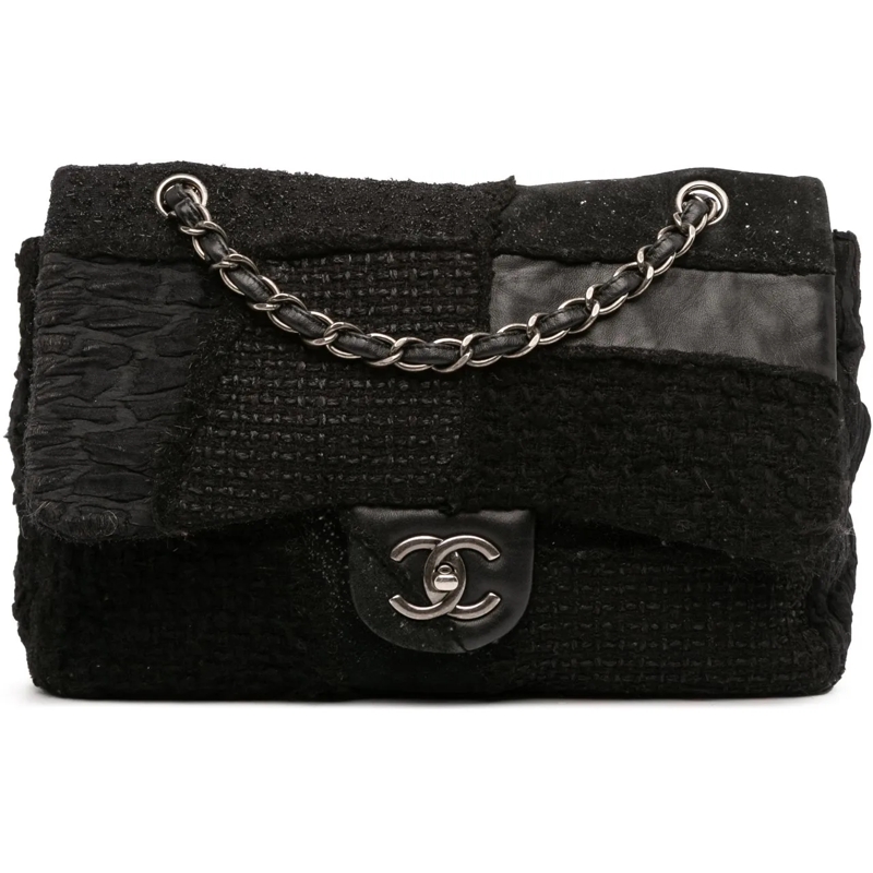 Chanel Sac à bandoulière Jumbo Patchwork Tweed Flap schwarz