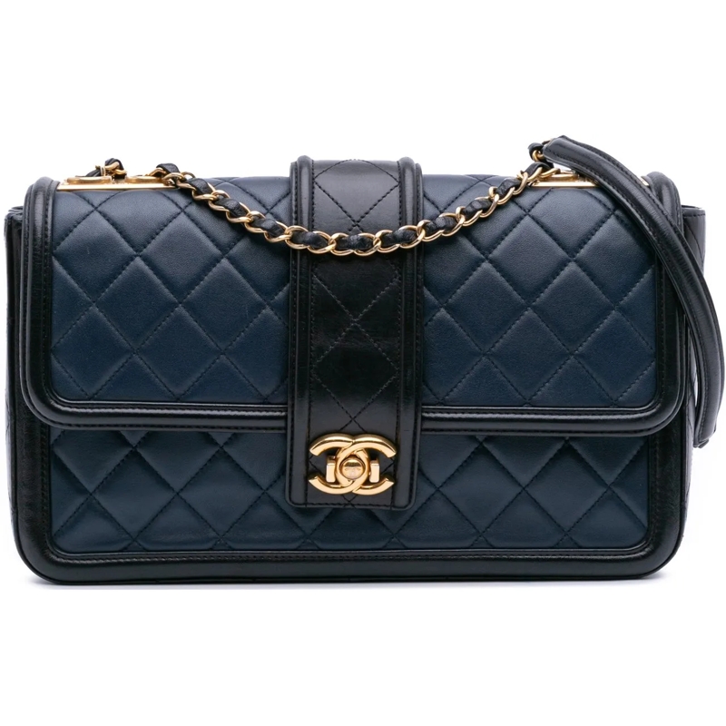 Chanel Sac à bandoulière Medium Bicolor Quilted Lambskin Elegant CC Flap blau