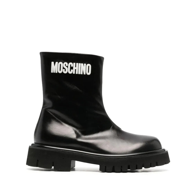 Moschino Bottes Leather Ankle Boots With Rubber Sole Black