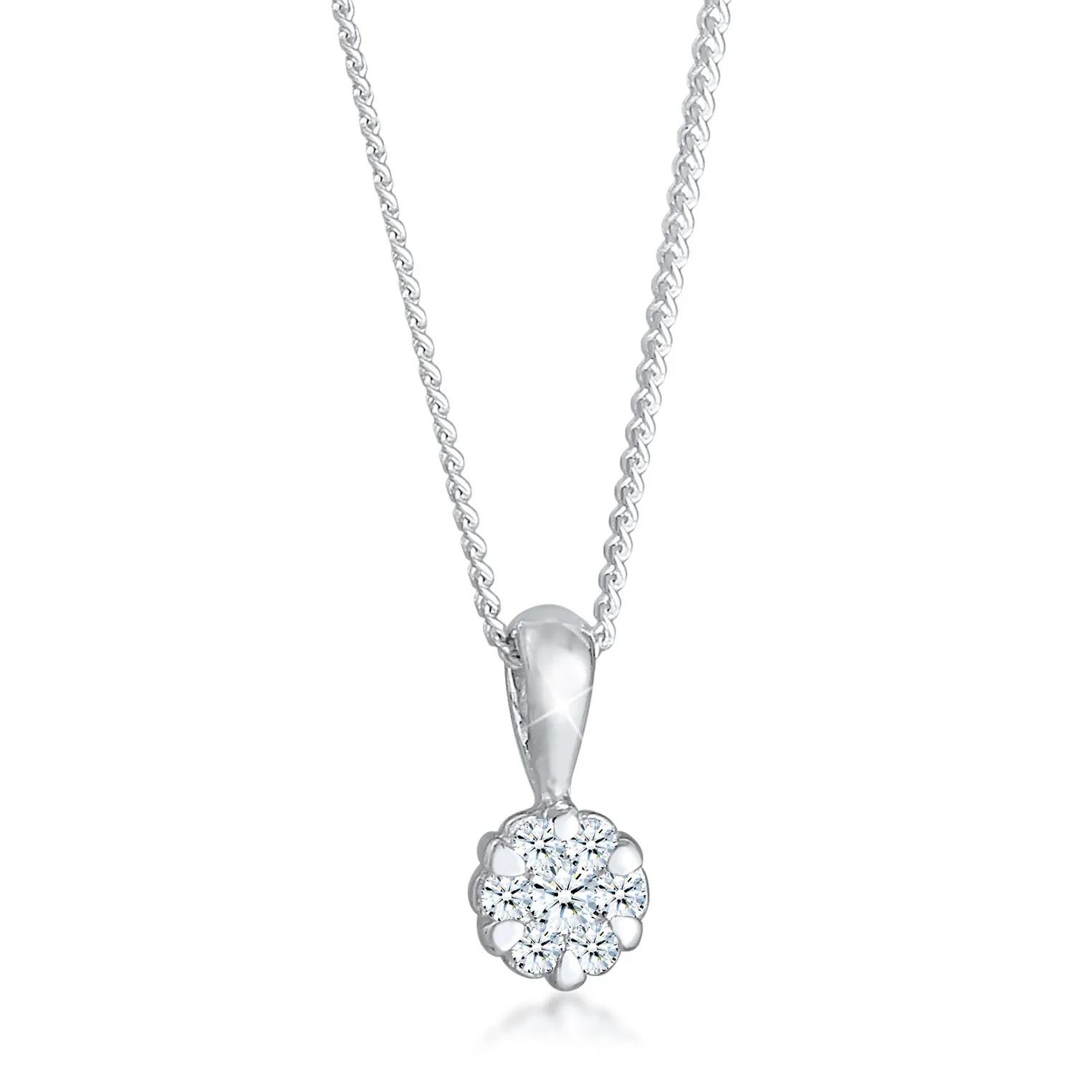 Elli Halsketten - Halskette Blume Brilliant Diamant (0.12 ct.) 925 S - Gr. unisize - in Silber - für Damen