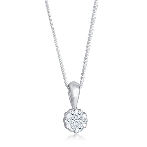 Elli Halskette Blume Brilliant Diamant (0.12 ct.) 925 S silber 