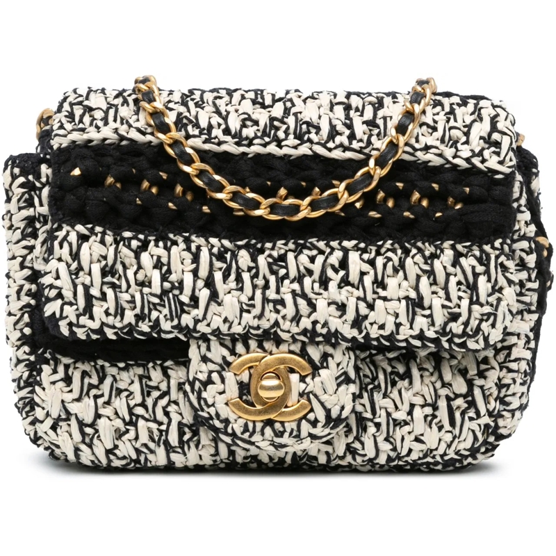 Chanel Schultertasche Raffia Braided with Love Flap weiß