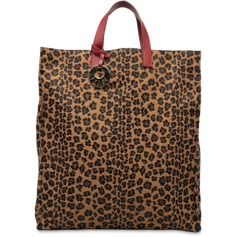 Fendi Shopper Leopard Printed Canvas Shopping Tote braun
