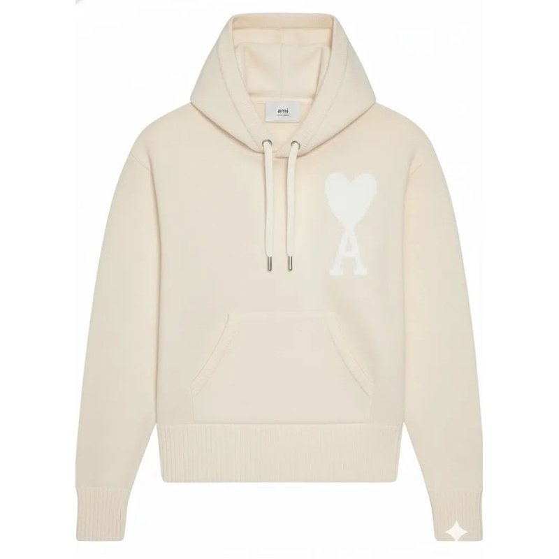 AMI Paris  Relaxed Fit Hoodie Sweater With Central Kangaroo P Neutrals