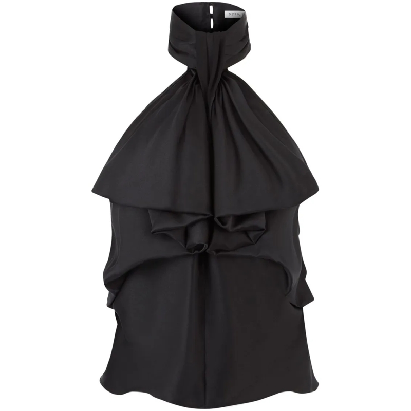 Nina Ricci elegante top Ruffled Halterneck Top In Silk Blend Black