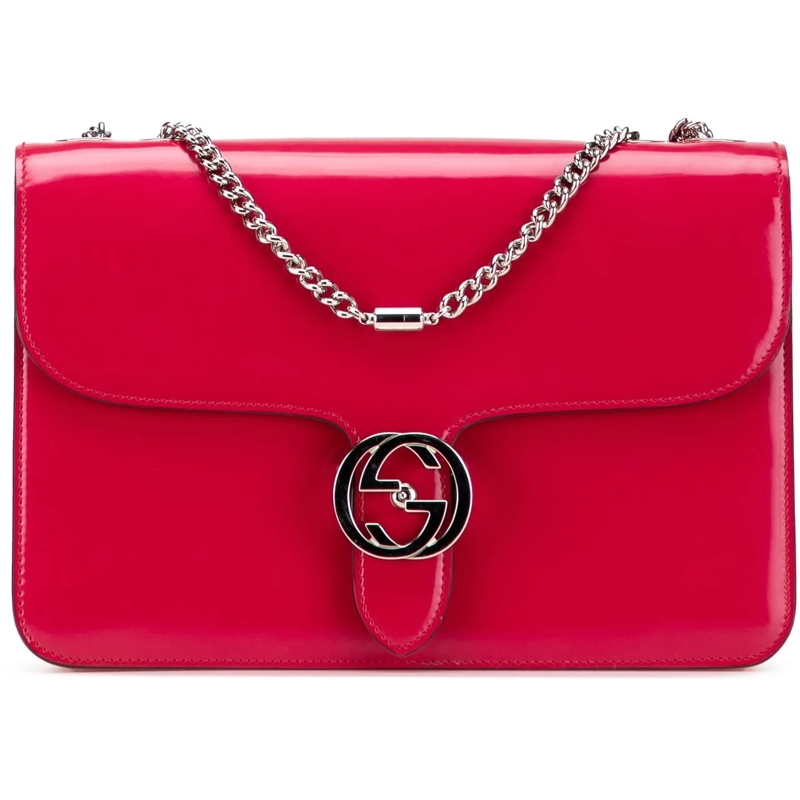 Gucci Schultertasche Medium Patent Dollar Interlocking G Crossbody rot
