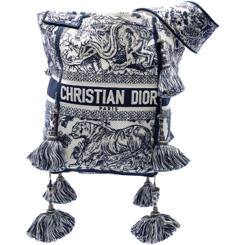 Christian Dior Schultertasche Canvas Embroidered Toile De Jouy D Bubble Bucket B blau