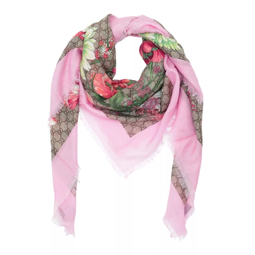 Gucci Flowerprint Silk Scarf Beige/Pink Halsduk